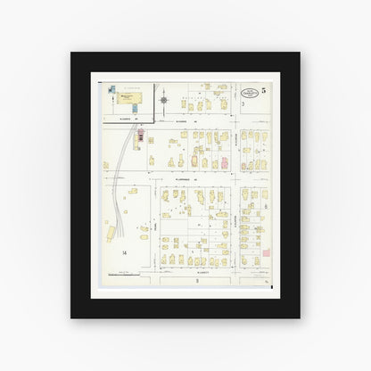 Old map wall art mockup — black gallery frame with white mat — Sanborn Fire Insurance Map from Charlotte, Eaton County, Michigan (1911), Sheet #0005