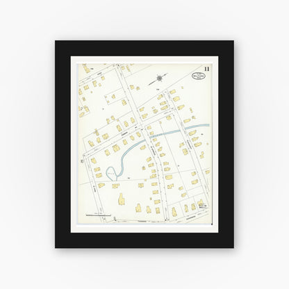 Old map wall art mockup — black gallery frame with white mat — Sanborn Fire Insurance Map from Milford, Worcester County, Massachusetts (1910), Sheet #0011