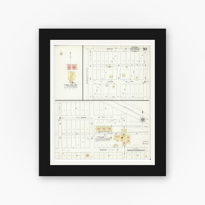 Old map wall art mockup — black gallery frame with white mat — Sanborn Fire Insurance Map from Nevada, Vernon County, Missouri (1906), Sheet #0010
