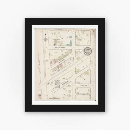 Old map wall art mockup — black gallery frame with white mat — Sanborn Fire Insurance Map from Normal, McLean County, Illinois (1885) - Complete Map Set