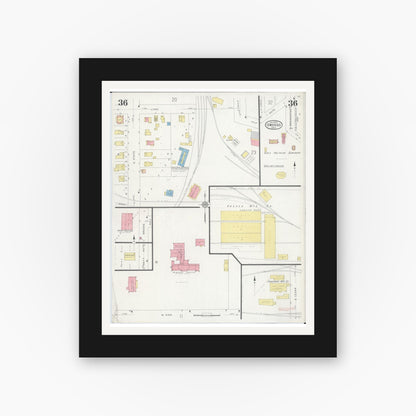 Old map wall art mockup — black gallery frame with white mat — Sanborn Fire Insurance Map from Owosso, Shiawassee County, Michigan (1930), Sheet #0036