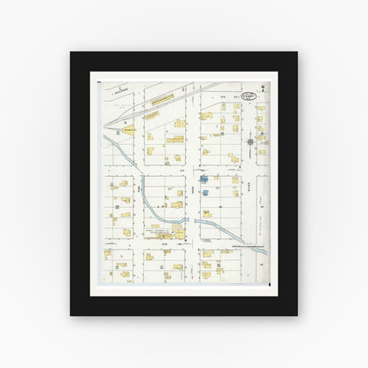 Old map wall art mockup — black gallery frame with white mat — Sanborn Fire Insurance Map from Evart, Osceola County, Michigan (1920), Sheet #0007