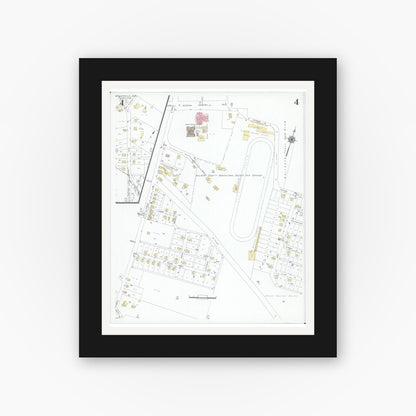 Old map wall art mockup — black gallery frame with white mat — Sanborn Fire Insurance Map from Saint Clairsville, Belmont County, Ohio (1946), Sheet #0004