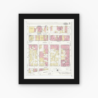 Old map wall art mockup — black gallery frame with white mat — Sanborn Fire Insurance Map from Cairo, Alexander County, Illinois (1914), Sheet #0007