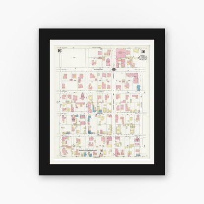 Old map wall art mockup — black gallery frame with white mat — Sanborn Fire Insurance Map from Laredo, Webb County, Texas (1925), Sheet #0016