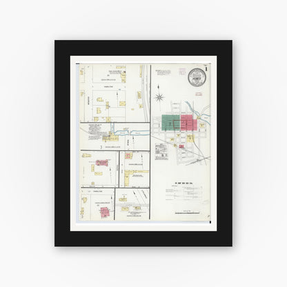Old map wall art mockup — black gallery frame with white mat — Sanborn Fire Insurance Map from Homer, Calhoun County, Michigan (1907) - Complete Map Set