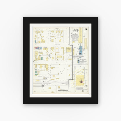 Old map wall art mockup — black gallery frame with white mat — Sanborn Fire Insurance Map from Dublin, Erath County, Texas (1907), Sheet #0005