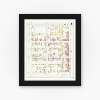 Old map wall art mockup — black gallery frame with white mat — Sanborn Fire Insurance Map from Lewisburg, Union County, Pennsylvania (1901), Sheet #0003