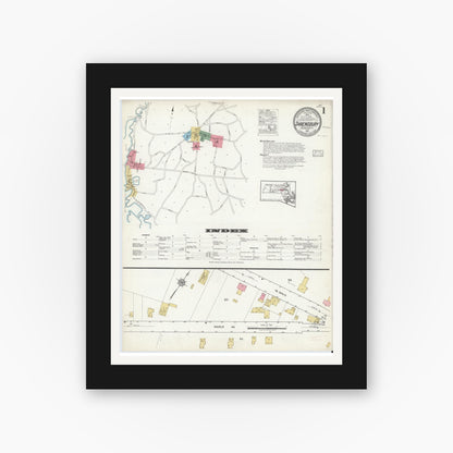Old map wall art mockup — black gallery frame with white mat — Sanborn Fire Insurance Map from Shrewsbury, Worcester County, Massachusetts (1917) - Complete Map Set