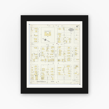 Old map wall art mockup — black gallery frame with white mat — Sanborn Fire Insurance Map from Gladstone, Delta County, Michigan (1913), Sheet #0006