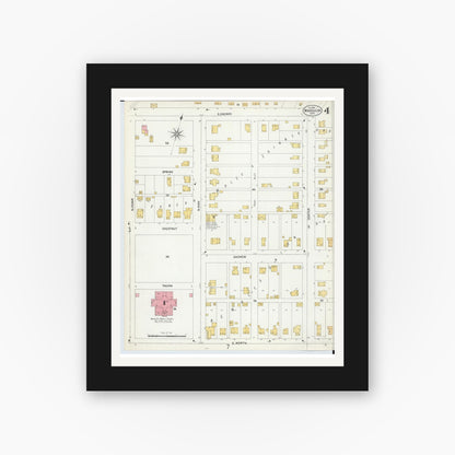 Old map wall art mockup — black gallery frame with white mat — Sanborn Fire Insurance Map from Massillon, Stark County, Ohio (1901), Sheet #0004