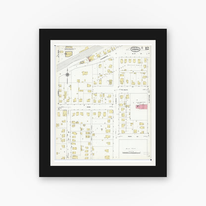 Old map wall art mockup — black gallery frame with white mat — Sanborn Fire Insurance Map from Kewanee, Henry County, Illinois (1910), Sheet #0012