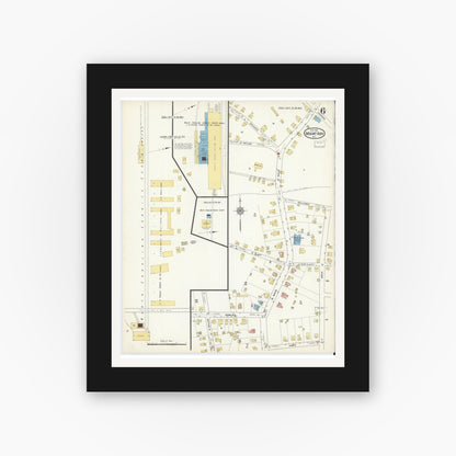 Old map wall art mockup — black gallery frame with white mat — Sanborn Fire Insurance Map from Mount Airy, Surry County, North Carolina (1916), Sheet #0006