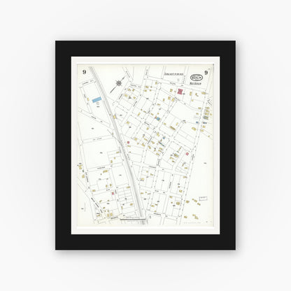 Old map wall art mockup — black gallery frame with white mat — Sanborn Fire Insurance Map from Berlin, Camden County, New Jersey (1923), Sheet #0009