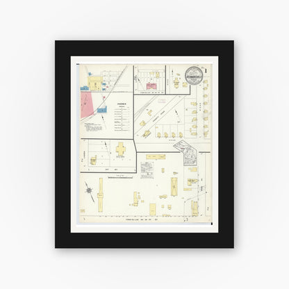Old map wall art mockup — black gallery frame with white mat — Sanborn Fire Insurance Map from Hermansville, Menominee County, Michigan (1913), Sheet #0001