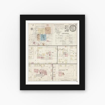 Old map wall art mockup — black gallery frame with white mat — Sanborn Fire Insurance Map from Seymour, Jackson County, Indiana (1887) - Complete Map Set