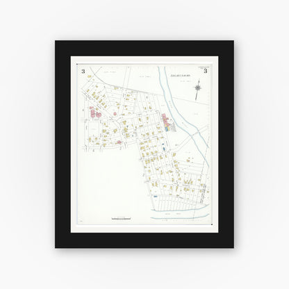 Old map wall art mockup — black gallery frame with white mat — Sanborn Fire Insurance Map from Monroeville, Huron County, Ohio (1939), Sheet #0003