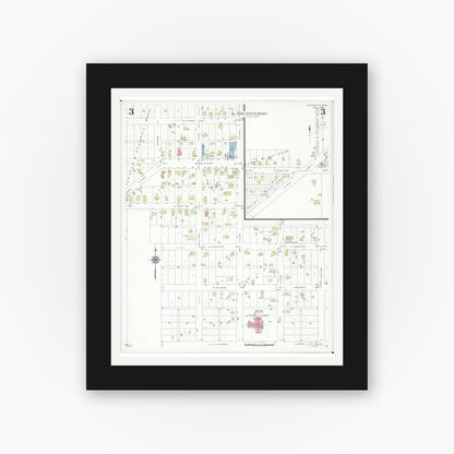 Old map wall art mockup — black gallery frame with white mat — Sanborn Fire Insurance Map from Centreville, Saint Joseph County, Michigan (1939), Sheet #0003