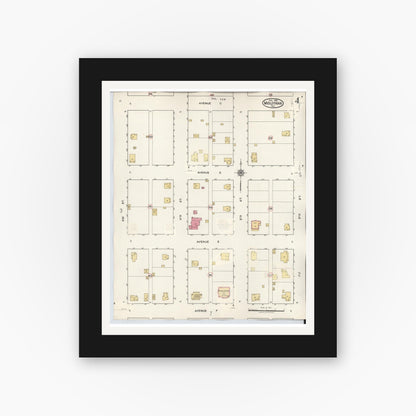 Old map wall art mockup — black gallery frame with white mat — Sanborn Fire Insurance Map from Midlothian, Ellis County, Texas (1944), Sheet #0004