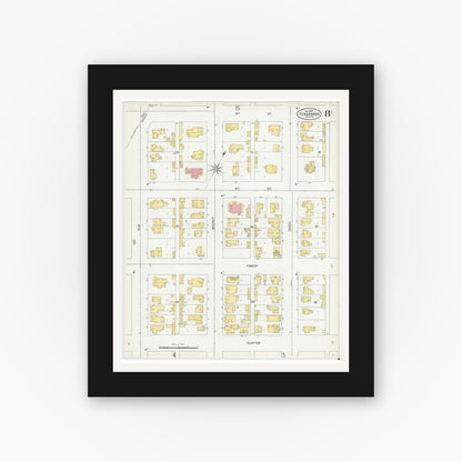 Old map wall art mockup — black gallery frame with white mat — Sanborn Fire Insurance Map from Texarkana, Bowie County, Texas (1900), Sheet #0008