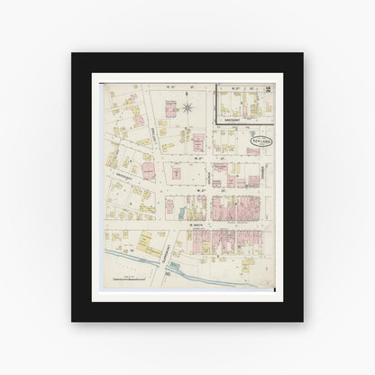 Old map wall art mockup — black gallery frame with white mat — Sanborn Fire Insurance Map from Ashland, Ashland County, Ohio (1888), Sheet #0002