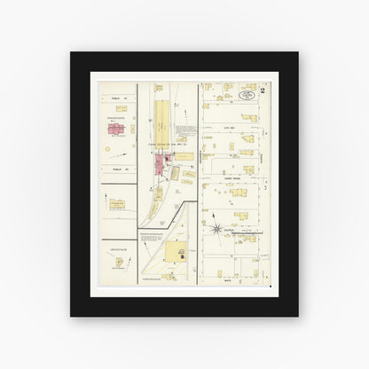 Old map wall art mockup — black gallery frame with white mat — Sanborn Fire Insurance Map from Cuero, De Witt County, Texas (1907), Sheet #0002