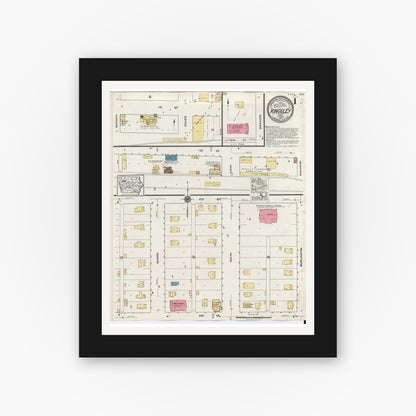 Old map wall art mockup — black gallery frame with white mat — Sanborn Fire Insurance Map from Kingsley, Plymouth County, Iowa (1920) â€” Complete Set