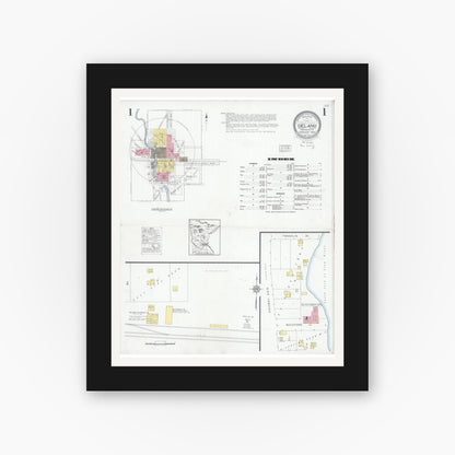 Old map wall art mockup — black gallery frame with white mat — Sanborn Fire Insurance Map from Delano, Wright County, Minnesota (1930), Sheet #0001