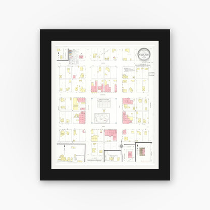 Old map wall art mockup — black gallery frame with white mat — Sanborn Fire Insurance Map from Richland, Keokuk County, Iowa (1933), Sheet #0001