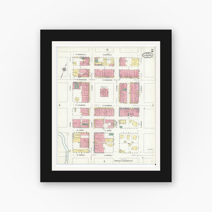 Old map wall art mockup — black gallery frame with white mat — Sanborn Fire Insurance Map from Cleburne, Johnson County, Texas (1910), Sheet #0002