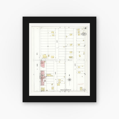 Old map wall art mockup — black gallery frame with white mat — Sanborn Fire Insurance Map from Glendale, Los Angeles County, California (1908), Sheet #0002