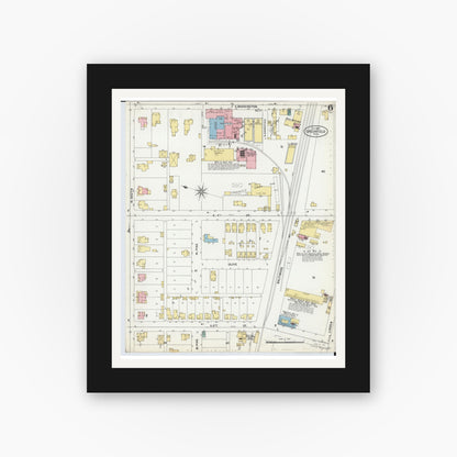 Old map wall art mockup — black gallery frame with white mat — Sanborn Fire Insurance Map from Greenfield, Highland County, Ohio (1899), Sheet #0006
