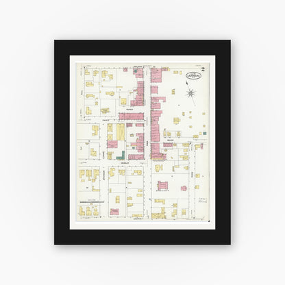 Old map wall art mockup — black gallery frame with white mat — Sanborn Fire Insurance Map from Laurinburg, Scotland County, North Carolina (1909), Sheet #0002