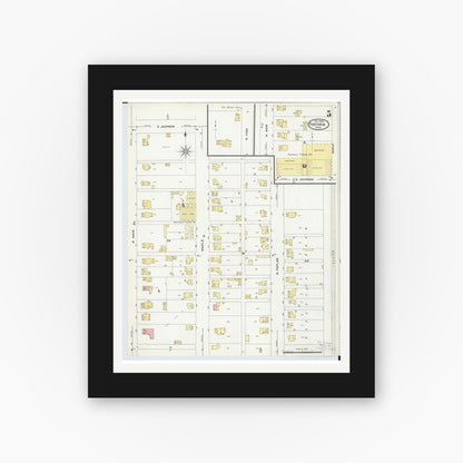 Old map wall art mockup — black gallery frame with white mat — Sanborn Fire Insurance Map from Fostoria, Seneca, Hancock, And Wood Counties, Ohio (1908), Sheet #0005