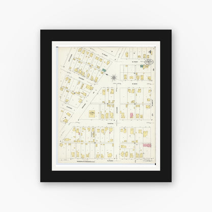Old map wall art mockup — black gallery frame with white mat — Sanborn Fire Insurance Map from Saint Marys, Auglaize County, Ohio (1907), Sheet #0004