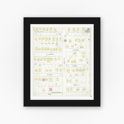 Old map wall art mockup — black gallery frame with white mat — Sanborn Fire Insurance Map from Urbana, Champaign County, Illinois (1909), Sheet #0011