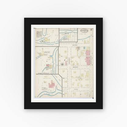 Old map wall art mockup — black gallery frame with white mat — Sanborn Fire Insurance Map from Constantine, Saint Joseph County, Michigan (1884), Sheet #0002