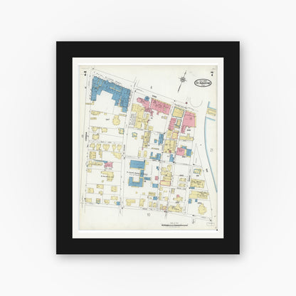 Old map wall art mockup — black gallery frame with white mat — Sanborn Fire Insurance Map from Saint Augustine, Saint John's County, Florida (1924), Sheet #0007