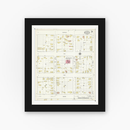 Old map wall art mockup — black gallery frame with white mat — Sanborn Fire Insurance Map from Brainerd, Crow Wing County, Minnesota (1913), Sheet #0009
