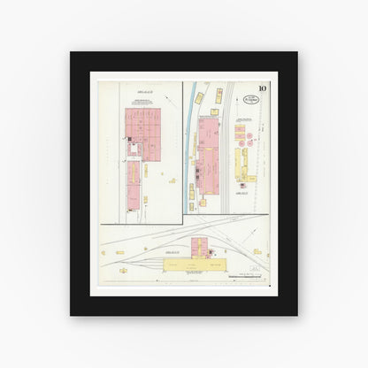 Old map wall art mockup — black gallery frame with white mat — Sanborn Fire Insurance Map from Ridgway, Elk County, Pennsylvania (1904), Sheet #0010