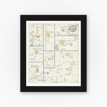 Old map wall art mockup — black gallery frame with white mat — Sanborn Fire Insurance Map from Ellettsville, Monroe County, Indiana (1902) - Complete Map Set