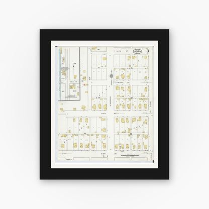Old map wall art mockup — black gallery frame with white mat — Sanborn Fire Insurance Map from Delphos, Van Wert And Allen Counties, Ohio (1921), Sheet #0003