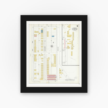 Old map wall art mockup — black gallery frame with white mat — Sanborn Fire Insurance Map from Ambridge, Beaver County, Pennsylvania (1905), Sheet #0002