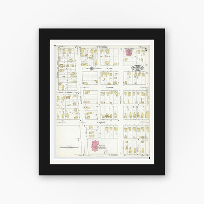 Old map wall art mockup — black gallery frame with white mat — Sanborn Fire Insurance Map from Traverse City, Grand Traverse County, Michigan (1920), Sheet #0005