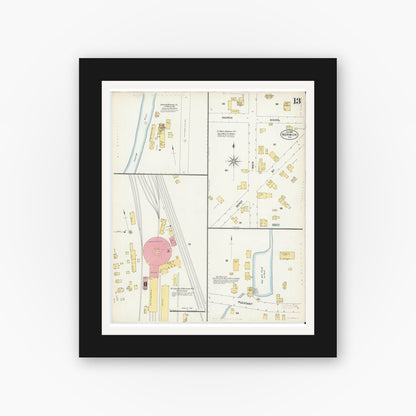 Old map wall art mockup — black gallery frame with white mat — Sanborn Fire Insurance Map from Norwich, Chenango County, New York (1903), Sheet #0013