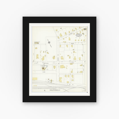 Old map wall art mockup — black gallery frame with white mat — Sanborn Fire Insurance Map from Live Oak, Suwanee County, Florida (1912), Sheet #0010