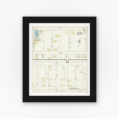 Old map wall art mockup — black gallery frame with white mat — Sanborn Fire Insurance Map from Wauchula, Hardee County, Florida (1914), Sheet #0005