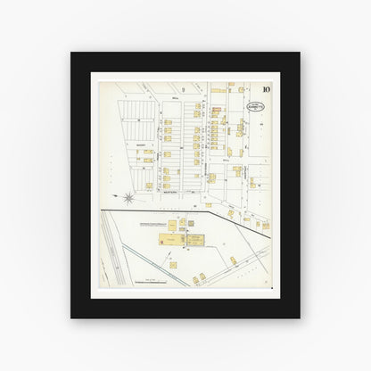 Old map wall art mockup — black gallery frame with white mat — Sanborn Fire Insurance Map from Jeannette, Westmoreland County, Pennsylvania (1905), Sheet #0010