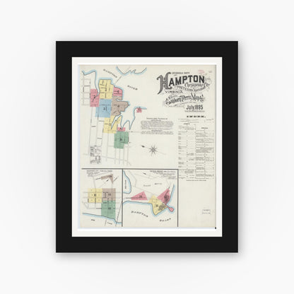 Old map wall art mockup — black gallery frame with white mat — Sanborn Fire Insurance Map from Hampton, Independent Cities, Virginia (1895) - Complete Map Set