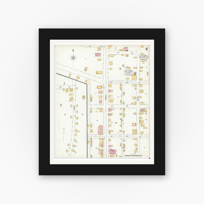 Old map wall art mockup — black gallery frame with white mat — Sanborn Fire Insurance Map from Everett, Bedford County, Pennsylvania (1900), Sheet #0004